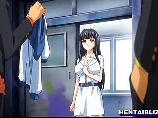 Hentai کی مشکل ڈاکوؤں کی طرف سے poked اور چہرے کے ساتھ ایک طرف سے poked سکول